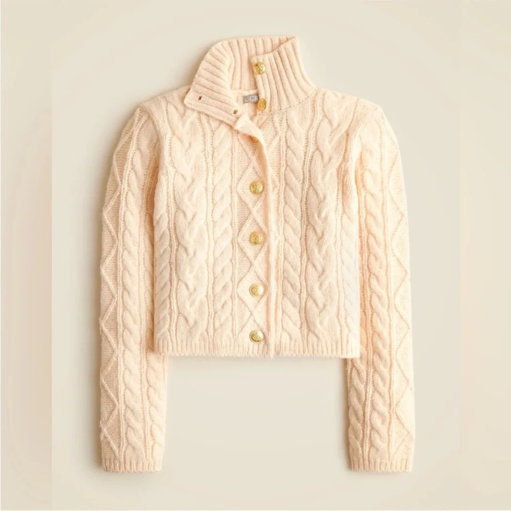 J. Crew 2025 Cable-knit turtleneck cardigan in Cream Size Medium NWOT